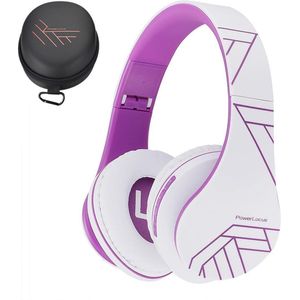 PowerLocus P2 - Draadloze Over-Ear Koptelefoon Inklapbaar - Bluetooth Hoofdtelefoon - Met microfoon – Headphone - Micro SD mode – Incl. Carry Case – Wit/Purper