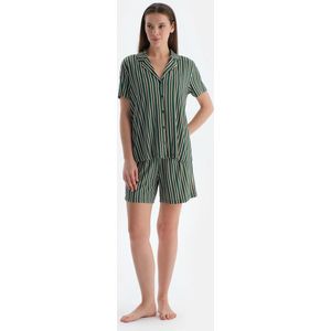 Dagi Gestreept Pyjamaset met Korte Mouwen, Overhemdkraag en Shorts met Normale Taille