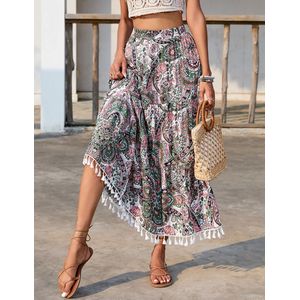 Dames - Boho - Midi-rok - A-lijn - Hoge Taille - Zomerrok