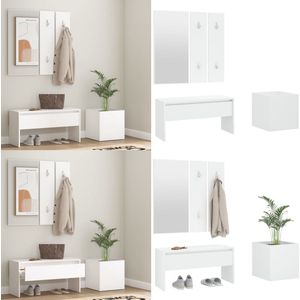 vidaXL Garderobe set bewerkt hout wit - Gangmeubelset - Gangmeubelsets - Halmeubel - Garderobeset