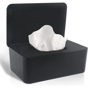 Vochtige-doekjes dispenser droog nat zijdepapier - beschermhoes stofvrij weefsel - opbergdoos hoes dispenser houder met deksel voor thuis (zwart) .