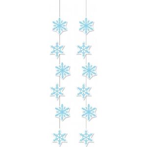 2x stuks sneeuwvlokken decoratie slinger 108 cm - Feestslinger van brandvertragend papier - Winter thema feestversiering