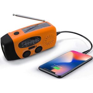 Noodradio - Noodradio Opwindbaar - 2000 mAh - Radio Met Accu Batterij Voor Noodsituaties - Noodpakket - Opwindbaar - Solar - Zaklamp - Powerbank - Noodradio Op Batterijen - Oranje - Voor Rampen/Camping - Draagbare