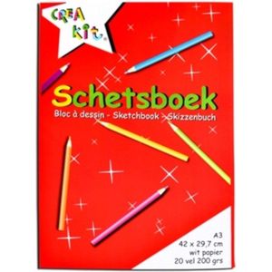 Creakit Schetsboek – Tekenpapier - A3 Formaat – 20 Vellen - 42 x 29.7 cm – Gelijmd aan bovenzijde - Wit papier – 200 gram