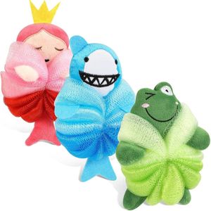 Inovra - Set van 3 wasbare dieren badsponzen voor kinderen - Luffa en mesh-spons - Lichaamsscrub voor kinderen