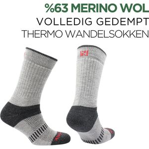 Norfolk Wandelsokken - 60% Merino wol Sokken - Outdoor Thermo sokken - Ultieme Volledig Gedempt Thermische Outdoorsokken - Wollen Sokken - Warme sokken - Grijs - Maat 35-38 - Voyager