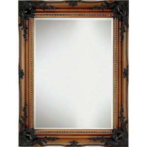 Spiegel walnoot in houten barok lijst met gouden details - Roy Buitenmaat 76x106 cm Walnoot-goud - Luxe schouwspiegel - Ook geschikt als badkamerspiegel