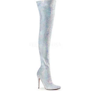 COURTLY-3015 - (EU 36 = US 6) - 5 Glitter Thigh High Boot, 1/3 Side Zip