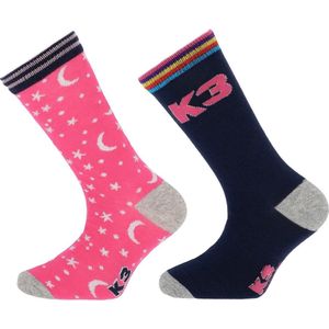 K3 sokken - sterren: 2-pack - Roze - Blauw - maat 23/26