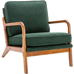 Merax Houten Fauteuil – Moderne Accentstoel met Chenille Bekleding – Lounge Stoel met Armleuningen – Emerald Groen