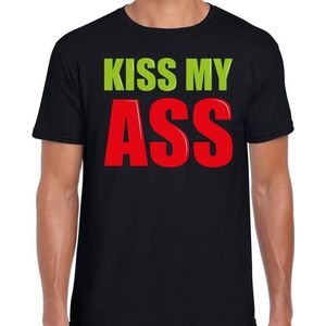 Kiss my ass cadeau t-shirt zwart heren - Fun tekst /  Verjaardag cadeau / kado t-shirt XL