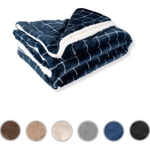 DecoSence® Fleece deken 150x200 cm - Fleece Plaid - Plaids - Blauw Navy Ruit - Grand Foulard Bank