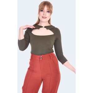 Voodoo Vixen - 60s Style Cut Out Collared Top - M - Groen