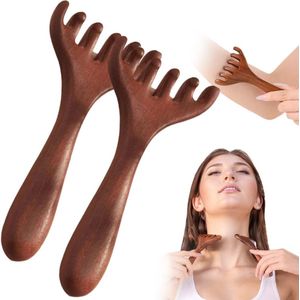 2 stuks Massagekam - Handgemaakte hoofdhuidmassager - Reinigende hoofdhuidkam - Meridiaanmassagekam - Geschikt voor het masseren van hoofd, gezicht, nek, armen en benen - Houtkleur