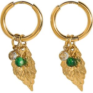 Oorbellen Set Groene Veer - 18K Vergulde Oorringen Set