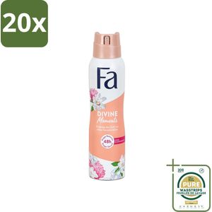 20 x Fa - Divine Moments - Deodorant Spray - Wilde Cameliabloesem - 150 ml - Grootverpakking - Deodorant Spray - Anti-vlekken - Huidvriendelijk - Wilde Cameliabloesem - Geur