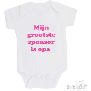 100% katoenen Romper ""Mijn grootste sponsor is opa"" Meisjes Katoen Wit/roze Maat 62/68