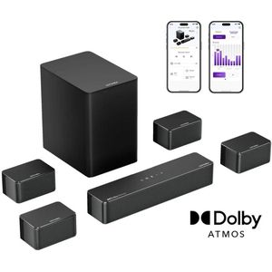 ULTIMEA Poseidon D80 Boom Dolby Atmos Soundbar 7.1 met 6.5"" Draadloze Subwoofer, 500W Surround Sound voor TV - Zwart