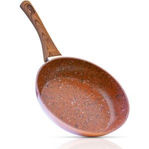 Copper & Stone Pan, 24 cm braadpan, anti-aanbaklaag en krasbestendig, graniet-look, binnenste steencoating voor perfecte warmteverdeling, geschikt voor keramiek, gas, elektrisch, inductie