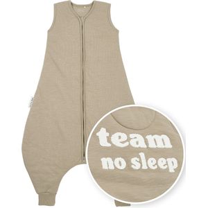 Meyco Baby Slub met Team No Sleep applicatie baby winter slaapoverall jumper - taupe/offwhite - 92cm