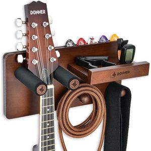 Wandmontage Gitaar Houten Gitaarhaakhouder Gitaarhouder Muur met Plectrums Houder en 2 Haken voor Ukelele Viool en Bas Elektrische Gitaren Akoestische en Gitaaraccessoires