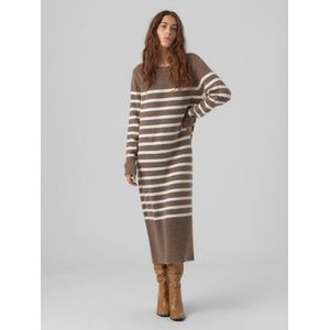 Vero Moda Plaza Ls O-Neck Calf Dress Brown Lentil Stripe Birch BRUIN XL