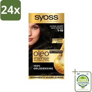SYOSS - Oleo Intense 1-10 - Haarverf - Permanente Haarkleuring - Intens Zwart - Langdurige Kleur - Voordeelverpakking - 24 stuks - Permanente haarkleur - Zwarte haarkleur