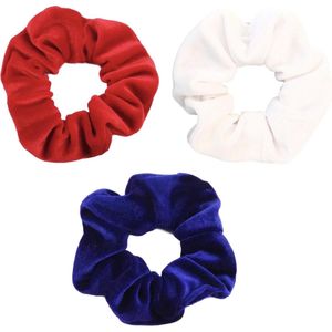 Scrunchie 3 stuks Velvet Extra Vol en Luxe - haarelastiek haarwokkel scrunchies - rood - wit - blauw - Kraagjeskopen.nl