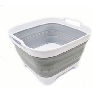 10L Opvouwbare Wastafel - Plastic Afwasbak Met Afvoerschroef - Draagbare & Ruimtebesparende Wasbak - Wit/Grijs