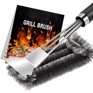 BBQ Borstel met Schraper - BBQ Schoonmaakborstel - 2 in 1 - Barbecue Staalborstel - Grill Borstel - BBQ Borstel - RVS - Zilver