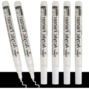 Permanente markeerstiften textielstift wit - Set van 6 stuks - Wasbestendig - Dekkend - Acrylstift - Waterdicht - Voor stenen, hout, metaal, glas, canvas, papier, leer en keramiek