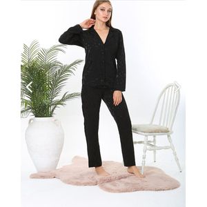 Viscose Dames Pyjama Set - Homewear -Satijn Zwart Maat M