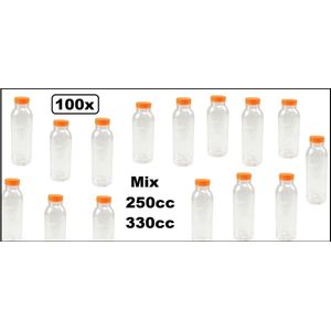 100x Fles helder mix 250cc en 330cc met oranje dop - gerecyclede drink fles vruchten sap limonade drank