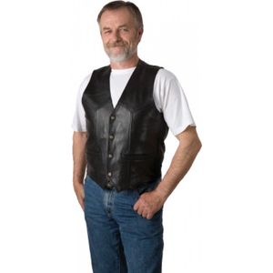 Running Bear - Bikervest rundleer met drukknopen - zwart - maat L