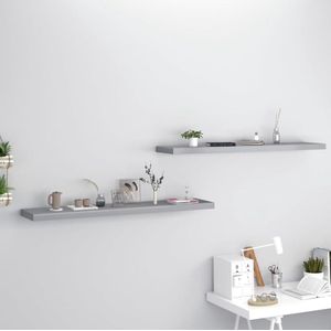 The Living Store Wandplanken - Grijs - 120 x 23.5 x 3.8 cm - Set van 2 - Honingraat MDF en Metaal