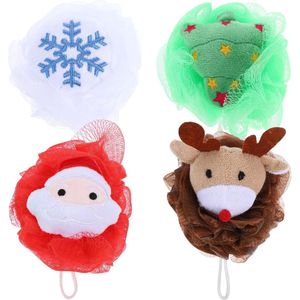 4Pcs Bad Scrubber Voor Lichaam Kerst Loofah Spons Kerst Bal Loofah Bal Santa Mesh Spons Body Wash Puff Vulling Katoen