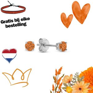 New Bling 9NB-1145 Zilveren Oorknopjes met Zirkonia Steentje 3mm - Koningsdag - Oranje - Rhodium - Zilver