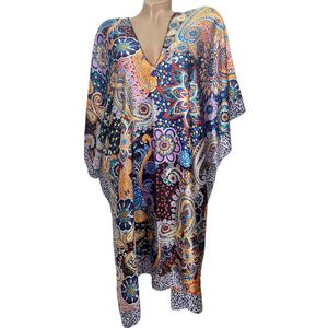 Kaftan -Tuniek - Jurk - Satijn Onesize 38-48 paars/donkerblauw