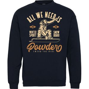 Sweater All We Need Is Powder | Apres Ski Verkleedkleren | Fout Skipak | Apres Ski Outfit | Navy | maat L