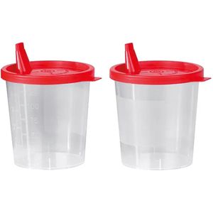 Urinebeker, 125ml + rode lipdeksel met teststrip opening – 100 stuks