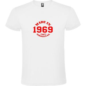 Wit T-Shirt met “Made in 1969 / 100% Original “ Afbeelding Rood Size XS