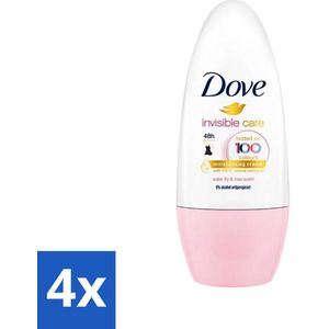 Dove Invisible Touch - Floral Care - Deodorant Roll-on - Waterlelie & Roos - 50 ml - Voordeelverpakking - 4 stuks