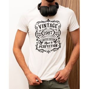 1987 Jaar Wit T-shirt Heren - Maat S - Vintage Aged To Perfection - Verjaardag Cadeau Mannen - Limited Edition