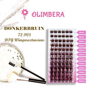 Olimbera Donkerbruine Individuele Wimpers 72PCS Cluster Wimpers DIY Wimper Extensions D Krul 0.07mm 8-14mm Brede Stam Lashes Individuele Wimpers thuis (Cluster Lash Extension, Nep Wimpers)