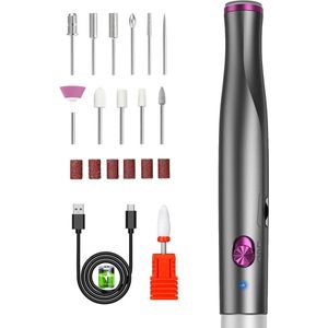 Cordless Nail Milling Cutter - Electric Nail Cutter for Gel Nails 25000 rpm with 12 Attachments - Nail File Manicure Pedicure Set LED Lamp