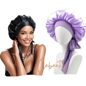 Cabantis® Bonnet Brede Elastische Lange Band - Slaapmuts Satijn - Hoofddeksel - Unisex - Soft Paars