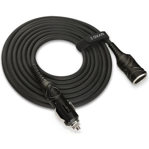 Verlengsnoer 5m KFZ verlengkabel 12V verlenging 15A zekering - Rubberen kabel met stekker en contactdoos - Sigarettenaanstekercontactdoos met klittenband