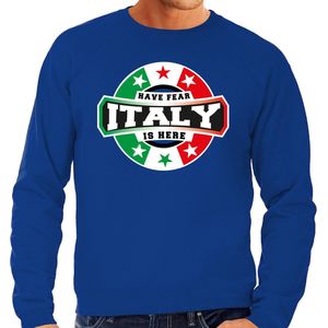 Have fear Italy is here sweater met sterren Italiaanse vlag - blauw - heren - Italie supporter / Italiaans elftal fan trui / EK / WK / kleding L