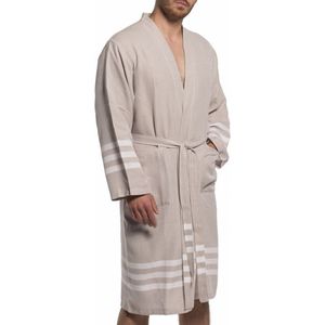 Hamam Badjas Bala Sultan Beige - M - hamam kimono badjas - ochtendjas - sauna badjas - zomer badjas - middellang - dun