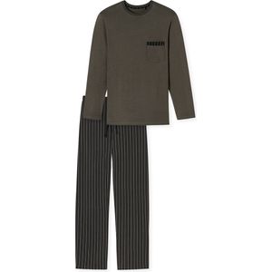 SCHIESSER Comfort Nightwear pyjamaset - heren pyjama lang biologisch katoen gestreept taupe - Maat: 5XL